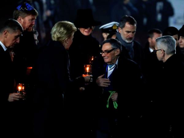 Marian Turski podczas obchodów w Auschwitz