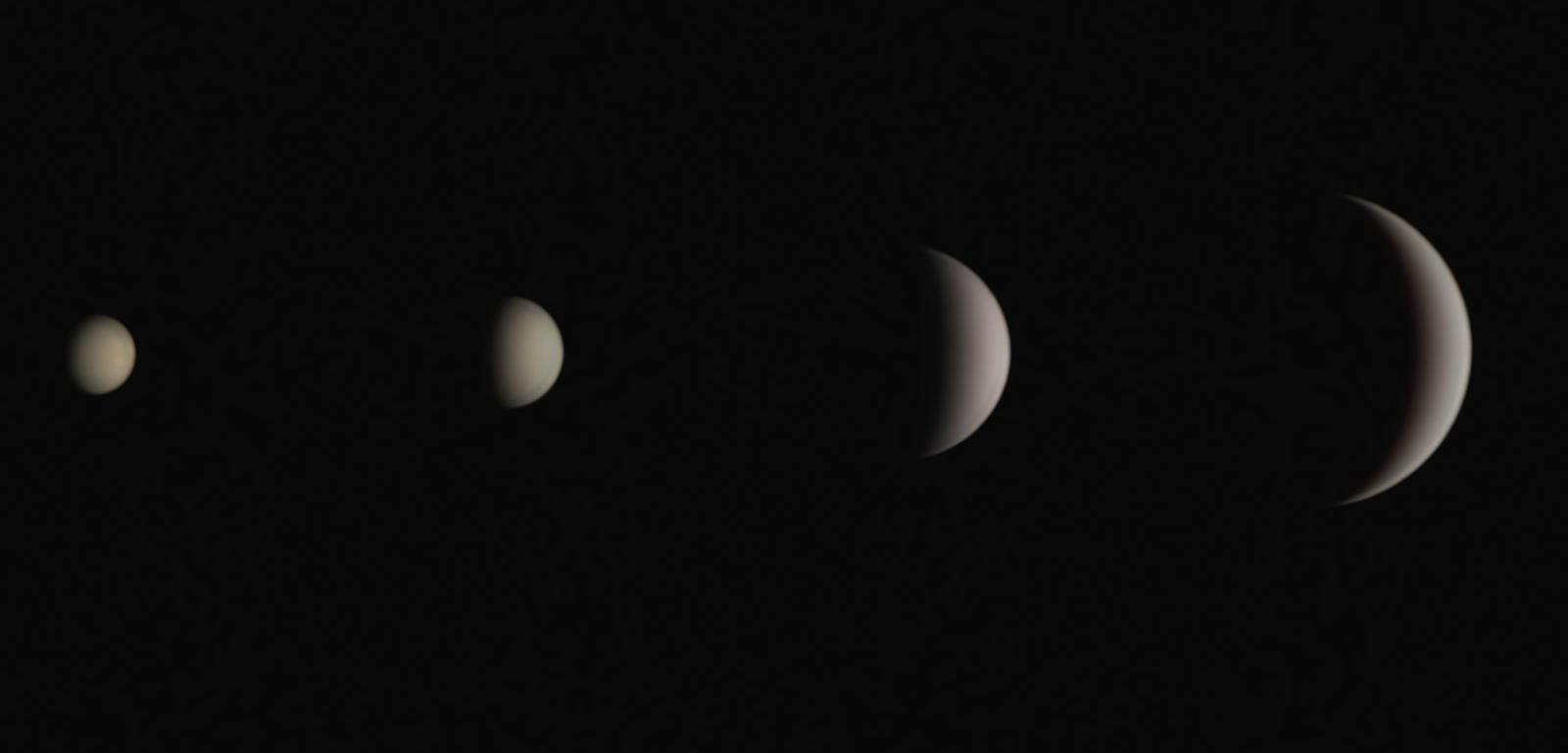 W trakcie cyklu faz Wenus zmieniają się kształt widocznej tarczy planety, ale też jej rozmiary na niebie.