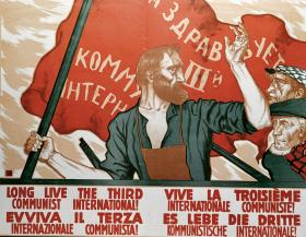 Radziecki plakat propagandowy z lat 20. XX w. „Niech żyje III Międzynarodówka!”