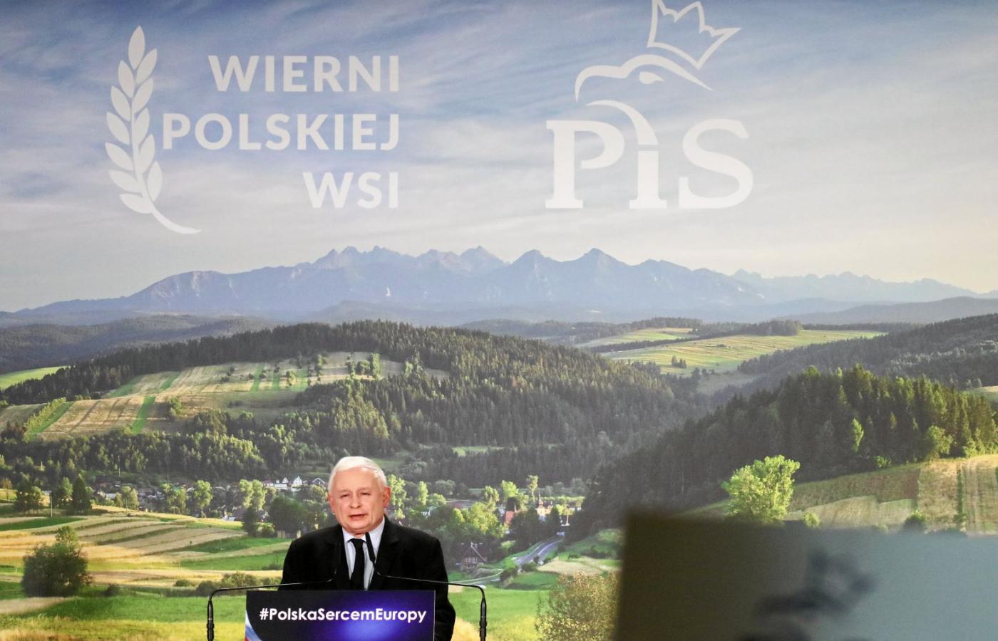 Jarosław Kaczyński na rolniczej konwencji PiS w Kadzidle k. Ostrołęki