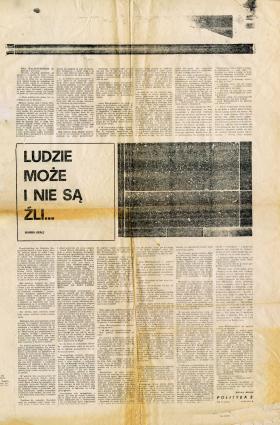 Hanna Krall zachowała w prywatnym archiwum stronę POLITYKI z przygotowanym wstępnie do druku tekstem.