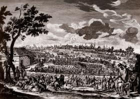 Elekcja Stanisława Leszczyńskiego, Lasa, na polach warszawskiej Woli w 1704 r., miedzioryt z epoki.