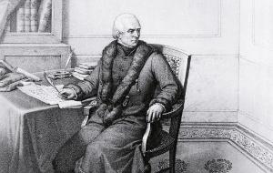 Stanisław Staszic w domu, grafika Antoniego Pawlikowskiego