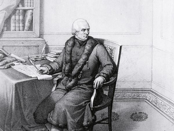 Stanisław Staszic w domu, grafika Antoniego Pawlikowskiego