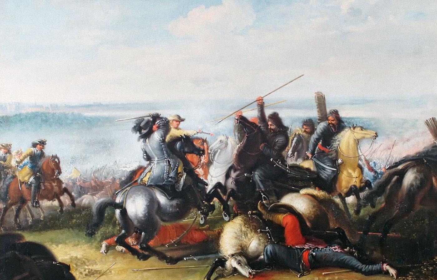 Potyczka Karola X Gustawa z Tatarami w bitwie pod Warszawą; obraz Johana Philipa Lempkego, XVII w.