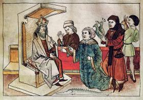 Cesarz Zygmunt przyjmujący hołd lenny, ilustracja z epoki