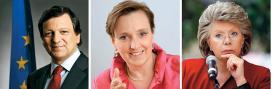 Od lewej: José Manuel Barroso, Róża Thun, Viviane Reding.