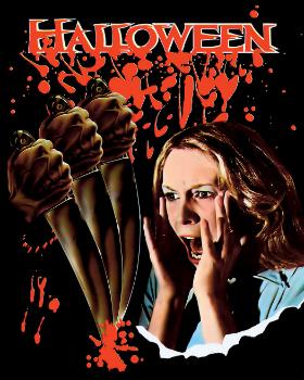 Plakat zapowiadający „Halloween”, kultowy amerykański horror z 1978 r., z Jamie Lee Curtis w roli głównej.