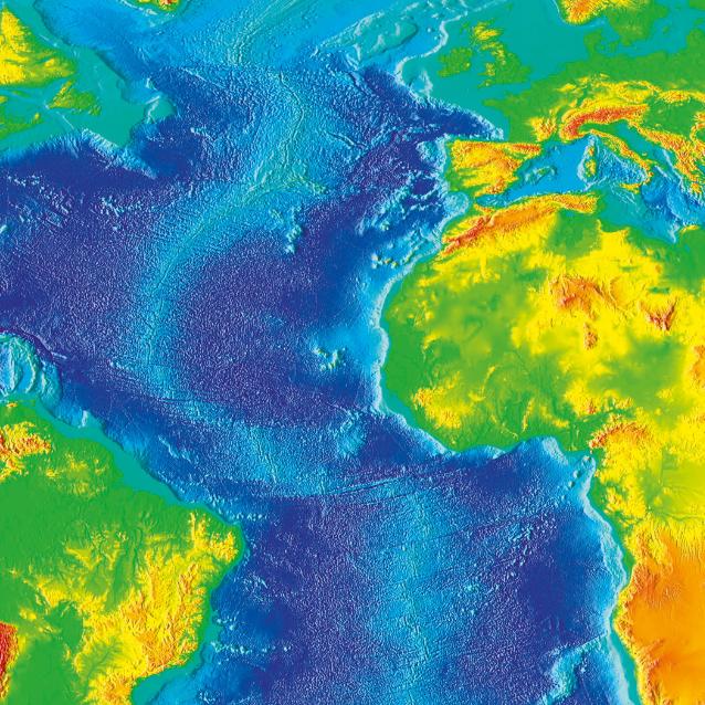 Atlantyk powstał w wyniku pęknięcia (pośrodku oceanu od Islandii po Antarktykę, jasnoniebieski kolor na mapie) w skorupie ziemskiej i wylewania się lawy odpychającej na bok kontynenty.
