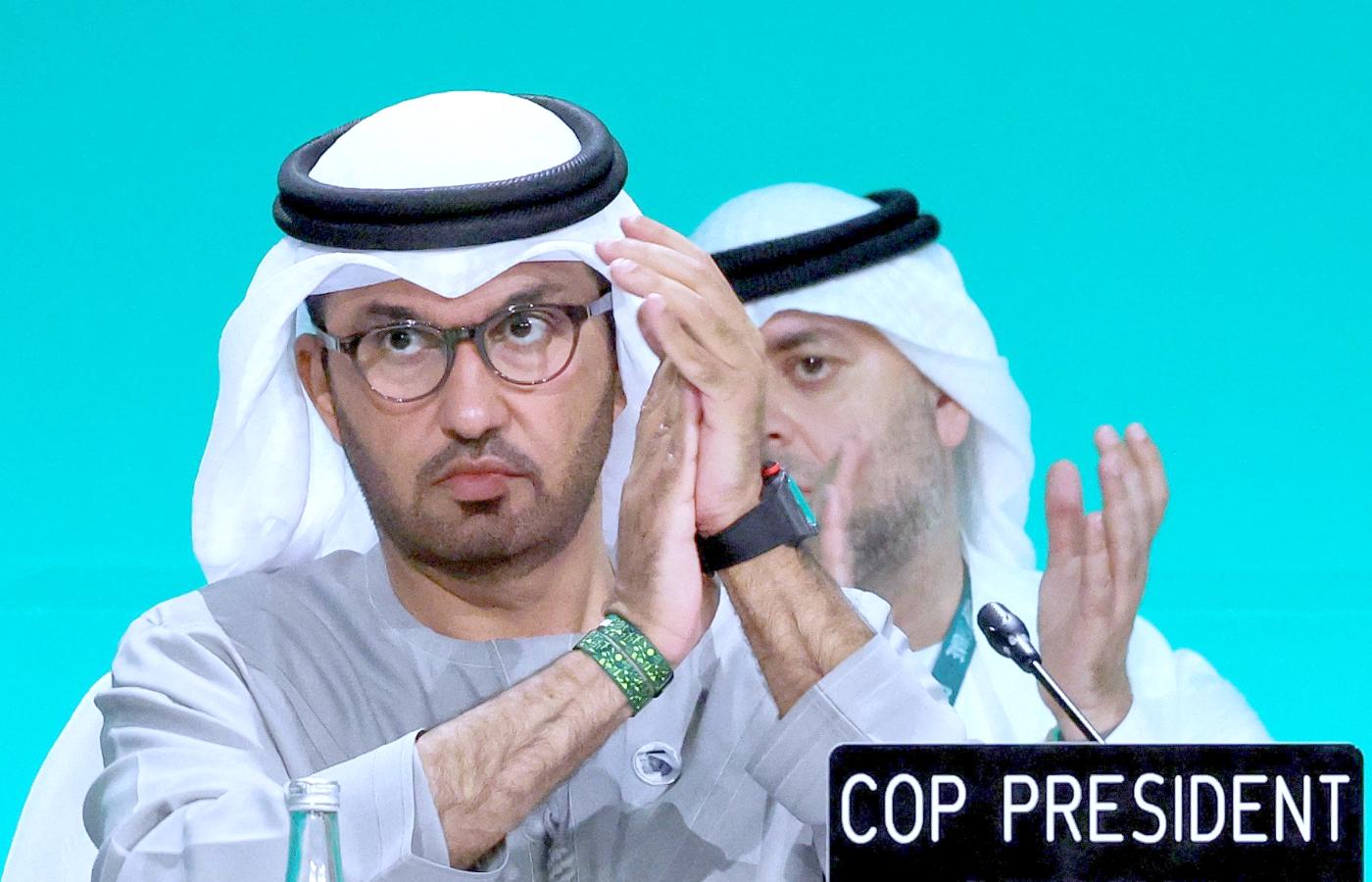 Przewodniczący COP28 sułtan Ahmed Al Jaber po ogłoszeniu porozumienia