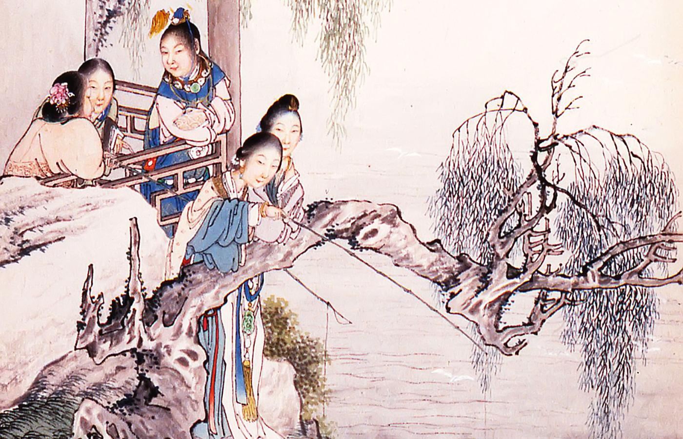 Ilustracja do powieści „Sen czerwonego pawilonu” (Hongloumeng)  Cao Xueqina (ok. 1715–64). Autorem jest Qian Hui’an (1833–1911).
