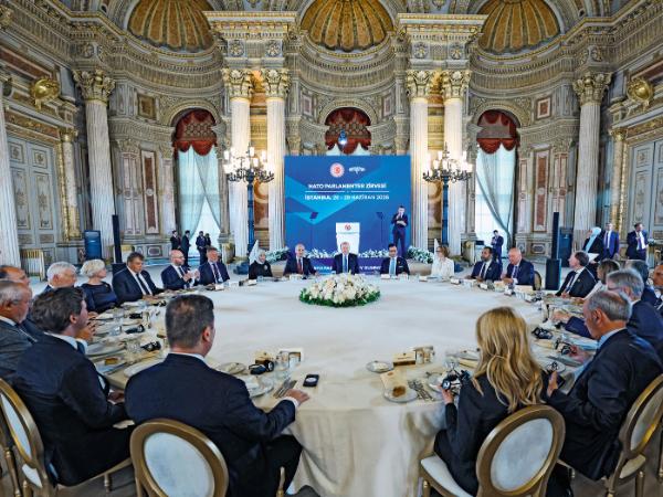 Spotkanie szefów parlamentów państw NATO z prezydentem Turcji Recepem Tayyipem Erdoğanem (pośrodku za stołem), Stambuł, 29 czerwca.