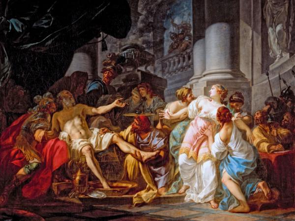 Śmierć rzymskiego filozofa Seneki na obrazie Jacques’a-Louisa Davida, XVIII w.