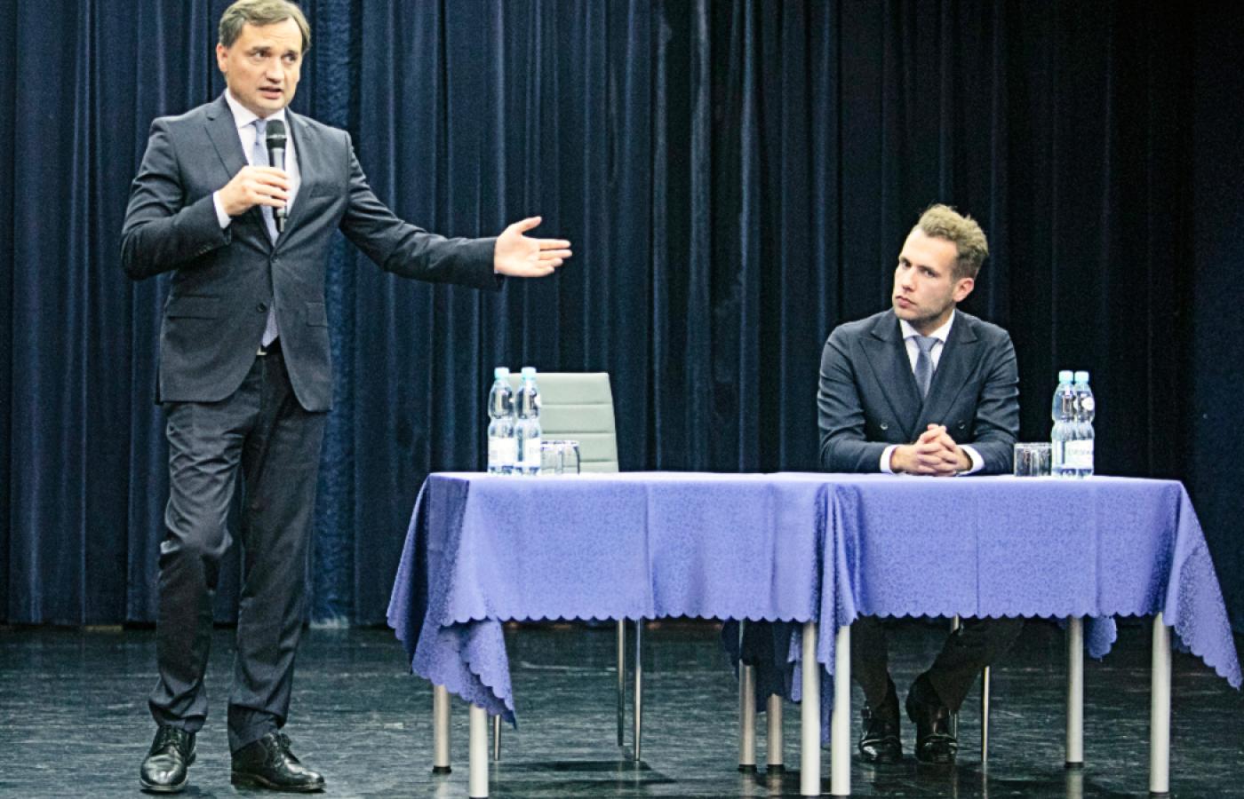 Zbigniew Ziobro i Jan Kanthak na spotkaniu wyborczym w 2019 r. w Lubartowie