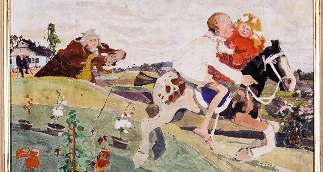 Witold Wojtkiewicz, „Porwanie królewny” („Ucieczka”) z cyklu „Z dziecięcych póz”, 1908 r.