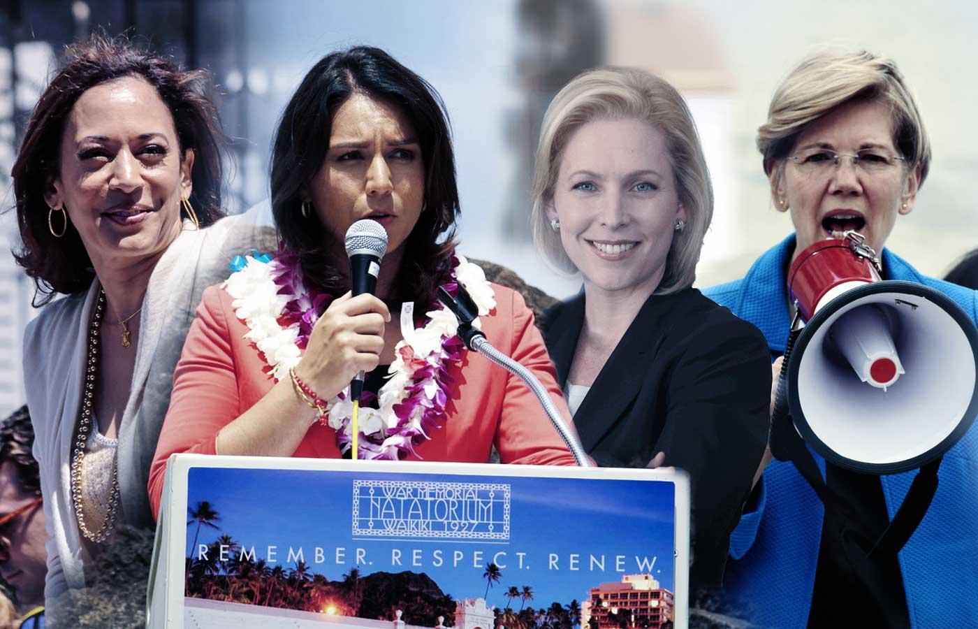 Jedna z nich może zostać pierwszą prezydentką USA. Od lewej Kamala Harris, Tulsi Gabbard Kirsten Gillibrand, Elizabeth Warren.