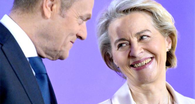 Donald Tusk i Ursula von der Leyen w lutym w Warszawie
