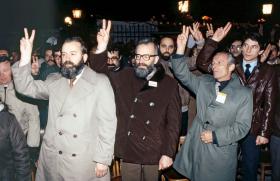 3 listopada 1984 r., pogrzeb księdza Jerzego Popiełuszki, pierwszy z lewej Marian Jurczyk.