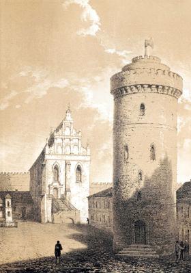 Zamek w Lublinie z wieżą więzienną, grafika Alojzego Misierowicza, XIX w.