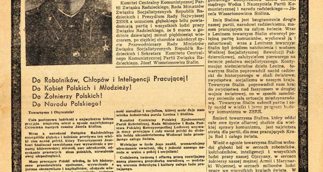 Gazetowy nekrolog po śmierci Józefa Stalina 6 marca 1953 r. - wydanie specjalne tygodnika  „Przyjaciółka”.