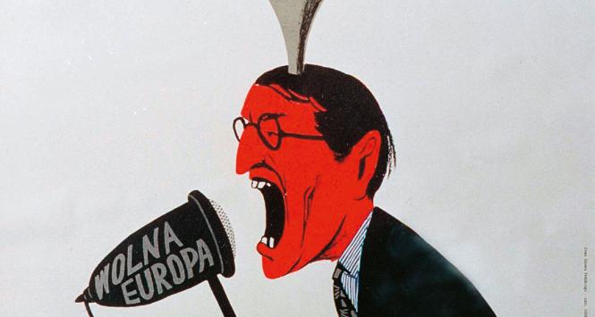 Polski plakat propagandowy z 1955 r. ostrzegający przed RWE