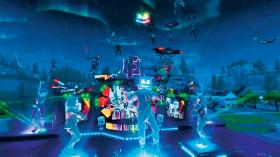 Avatar didżeja Marshmello podczas wirtualnego koncertu w grze „Fortnite”.
