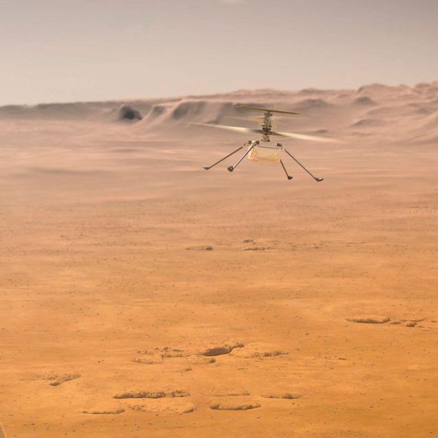 Ingenuity podczas prób lotów nad powierzchnią Marsa, planowanych na wiosnę 2021 r.
