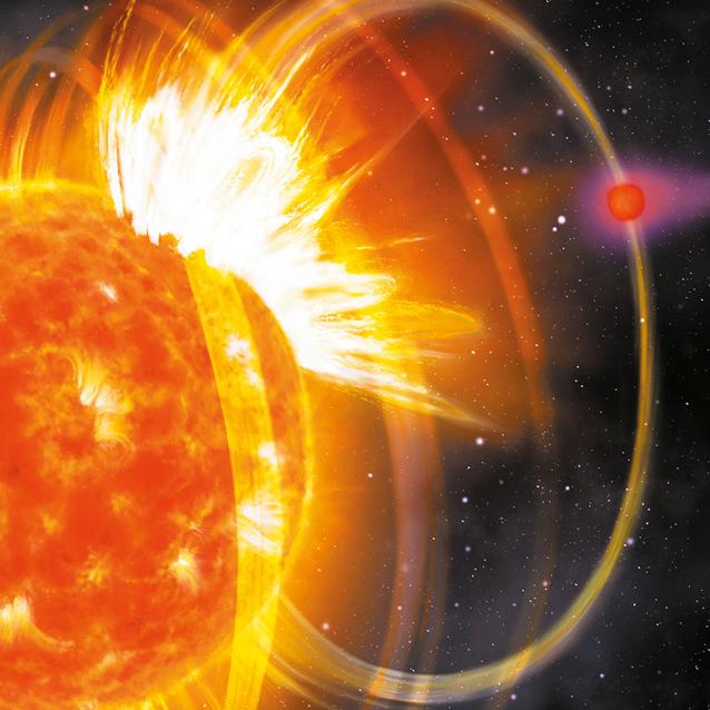 Artystyczna wizja HIP 67522 b wywołującego rozbłysk na swojej gwieździe.