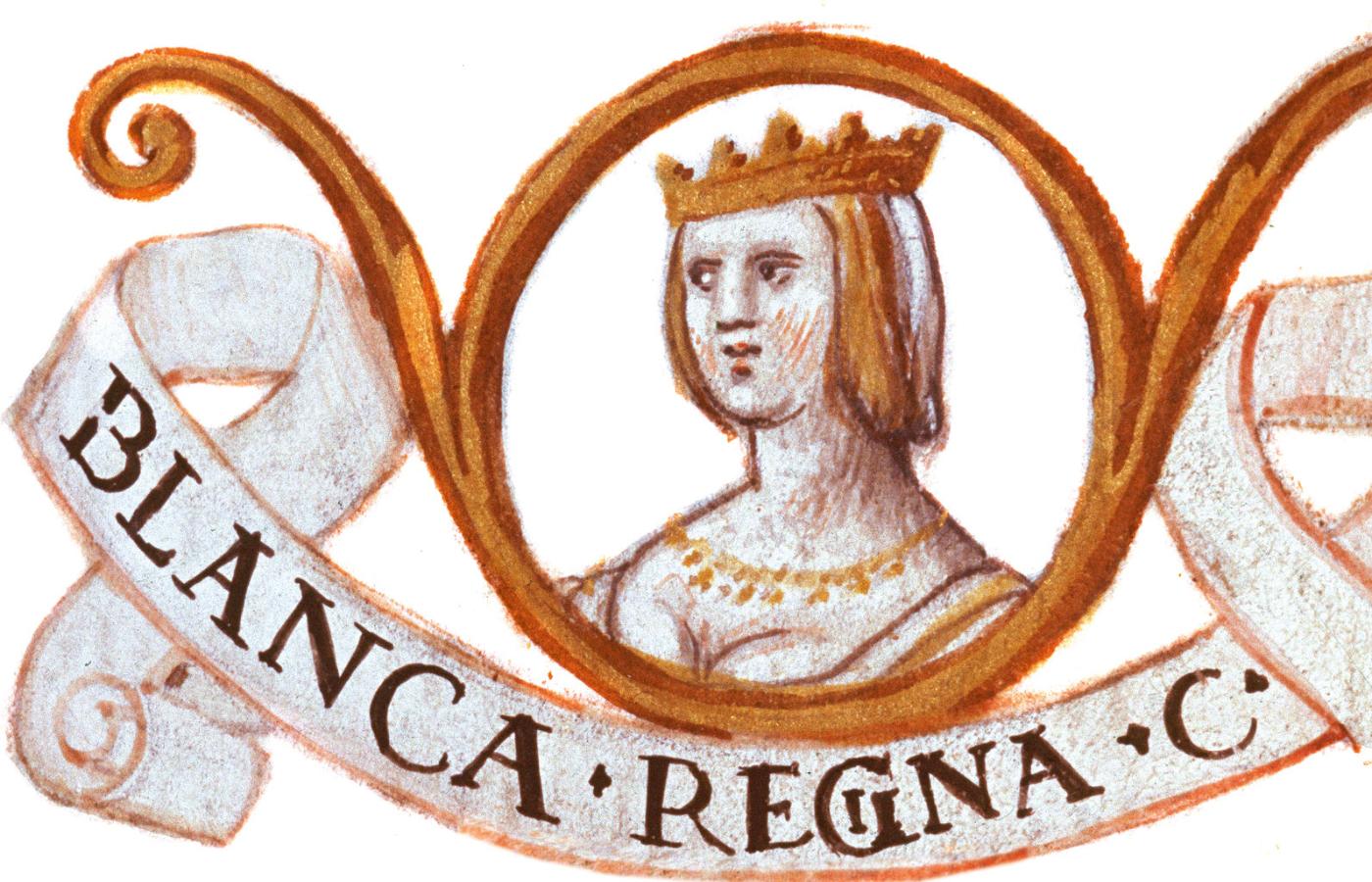 Blanka Kastylijska na miniaturze zdobiącej „Genealogię królów Hiszpanii” Alonsa de Cartageny, XV w.