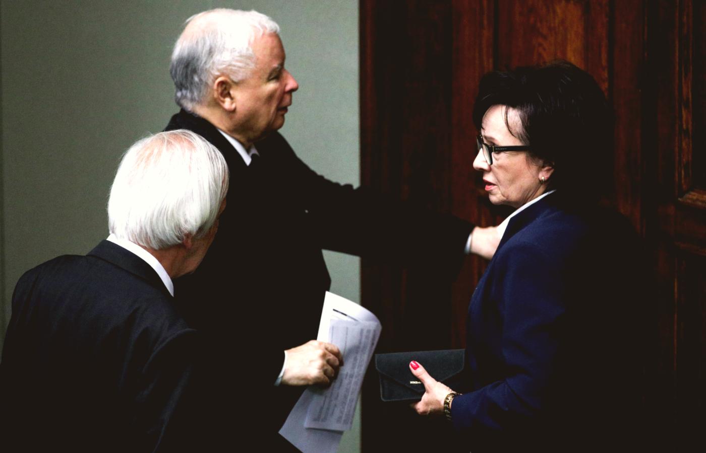Jarosław Kaczyński, Elżbieta Witek i Ryszard Terlecki w Sejmie