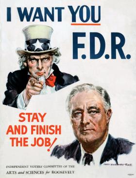 „Zostań i dokończ robotę!”, plakat wyborczy Franklina D. Roosevelta z 1944 r.