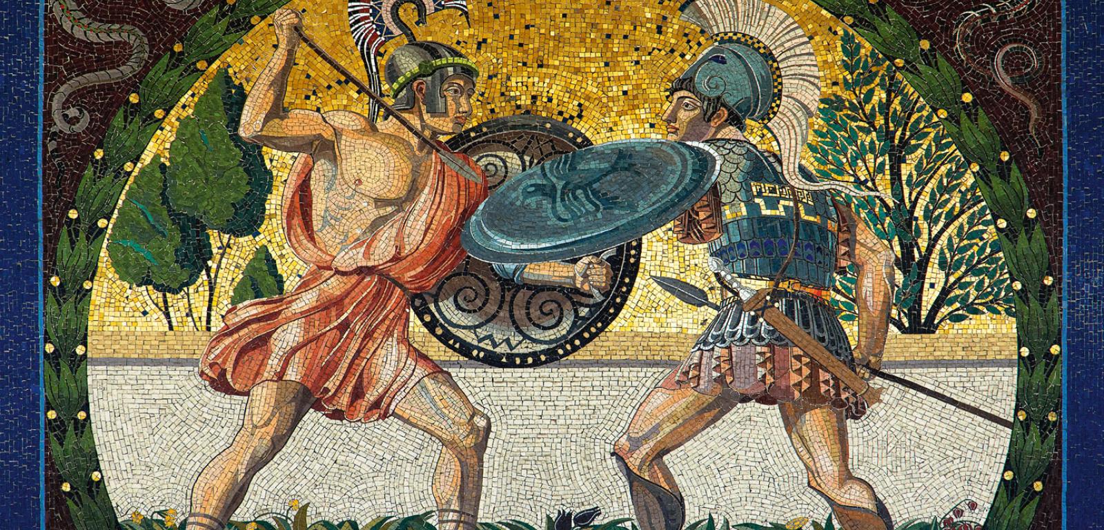 Mozaika przedstawiająca walkę dwóch antycznych wojowników (Monachium).