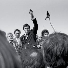 Jan Kułaj, lider NSZZ Solidarność Rolników Indywidualnych w czasie „festiwalu wolności”.