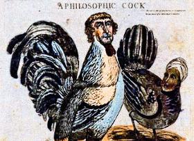 Karykatura kolportowana przez przeciwników politycznych prezydenta. On jako kogut z czarną kurą konkubiną.