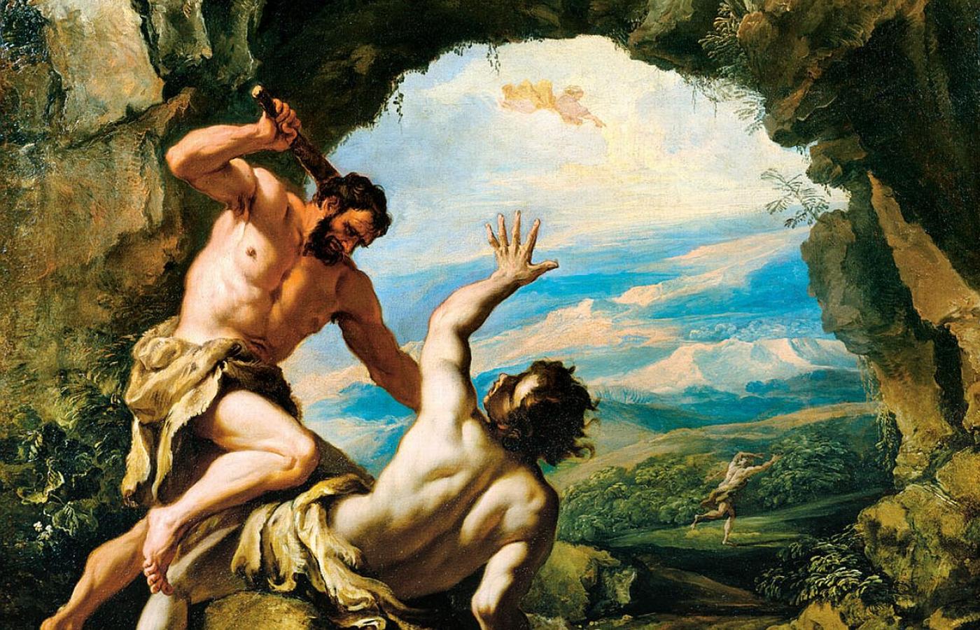 Według Biblii pierwszym mordercą był Kain, zabójca Abla. Włoski obraz z okresu baroku.