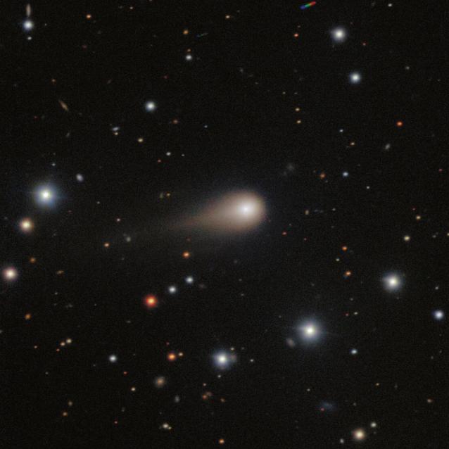 Kometa 3I/ATLAS lecąca przez Układ Słoneczny, uchwycona przez Obserwatorium Gemini South z Chile. Widać wyraźną komę oraz ogon.