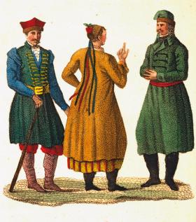 W polskim stroju narodowym noszono płócienne spodnie pod żupanem i kontuszem, wpuszczano je w wysokie buty.