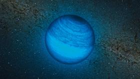 Wizja artystyczna swobodnej planety CFBDSIR 2149-0403 widocznej w podczerwieni.
