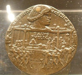 Medal zamówiony przez władze republiki dla upamiętnienia zwycięstwa Wawrzyńca nad spiskowcami. Autor - Bertoldo di Giovanni