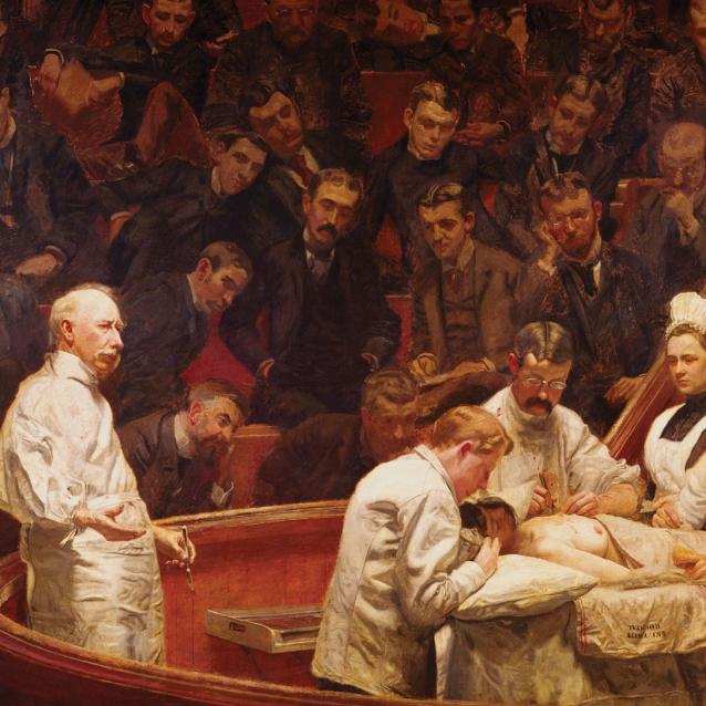Klinika Agnew, obraz Thomasa Eakinsa z 1889 roku, przedstawia amerykańską salę operacyjną po wprowadzeniu zabiegów chirurgicznych w znieczuleniu.