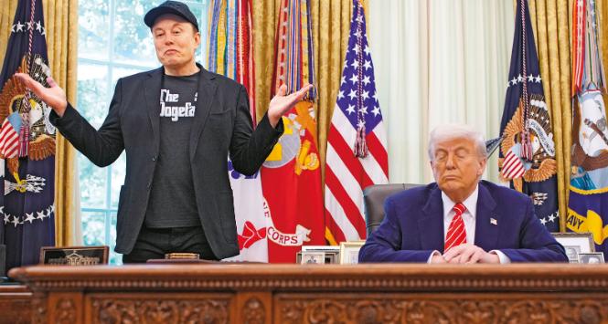 Donald Trump i Elon Musk ogłaszający rezygnację ze stanowiska w prezydenckiej administracji, Gabinet Owalny w Białym Domu.