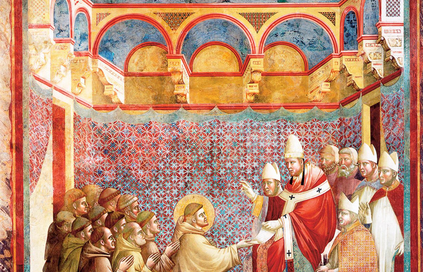 Św. Franciszek u papieża Innocentego zatwierdza regułę Braci Mniejszych. Giotto di Bondone, 1297-99 r.