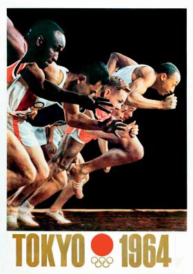 Plakat Igrzysk Olimpijskich w Tokio w 1964 r., proj. Kamekura Yūsaku.