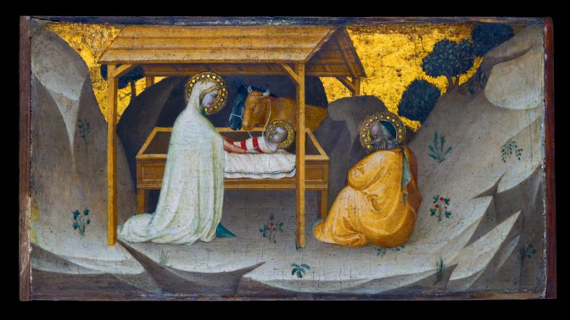 Obraz żłóbka w Betlejem jest projekcją późniejszych wyobrażeń (Puccio di Simone, poł. XIV w.).