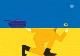 Grafika pochodzi z portalu creativesforukraine.com, gdzie prezentowane są prace artystów z całego świata na temat rosyjskiej agresji. Dochód z ich sprzedaży przeznaczono na pomoc Ukrainie.