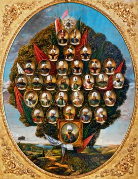 Drzewo genealogiczne: Osman I i jego trzydziestu następców, obraz z XIX w.