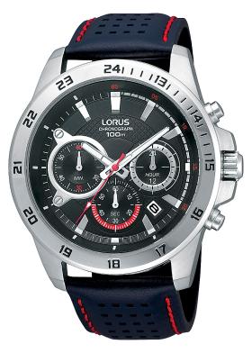 RT317BX9. Wyjątkowy sportowy zegarek marki Lorus. Chronograf, czarny sylikonowy pasek. Mechanizm kwarcowy Seiko. Koperta 44 mm, wodoszczelność 100 m. Cena 399 zł.