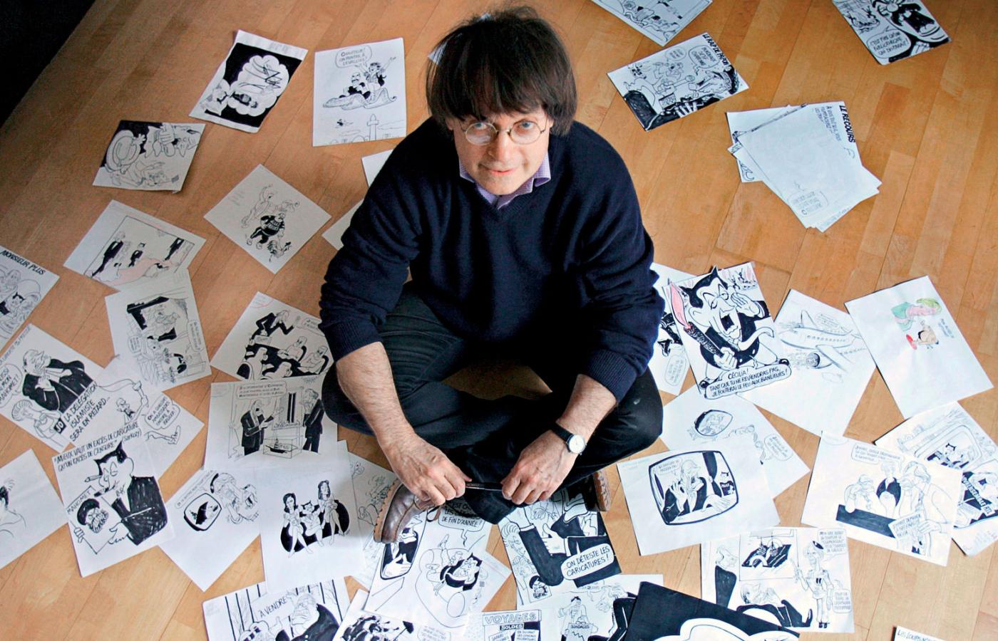 Jean Cabut, lepiej znany jako Cabu, zamordowany w tegorocznym zamachu rysownik „Charlie Hebdo”.Tu w swoim mieszkaniu w marcu 2006 r.