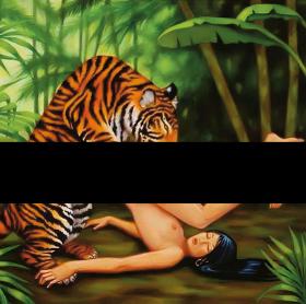 „Burning Bright (Lick)” Isabel Samaras, artystki mieszającej w swojej sztuce motywy erotyczne, zwierzęce i popkulturowe.