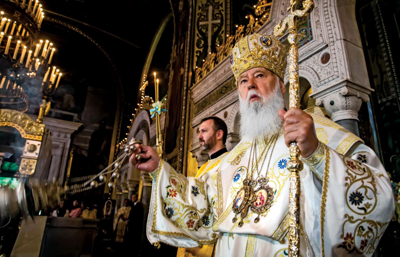 Patriarcha kijowski Filaret podczas liturgii w soborze św. Wołodymyra w Kijowie.